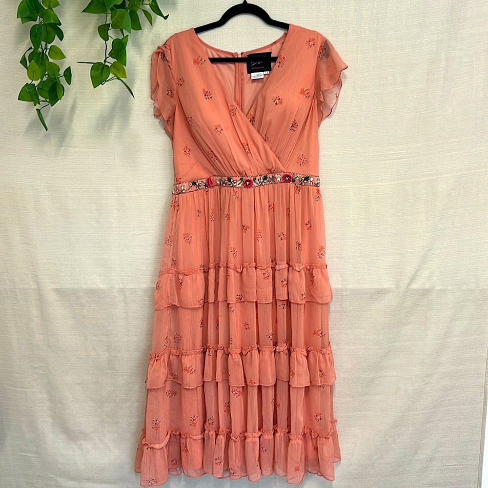Mac Duggal Orange Layered Doll Dress
